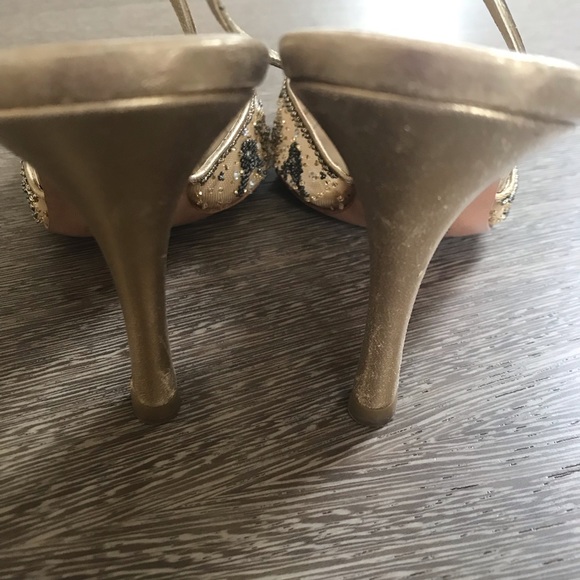 Rene Caovilla Gold Beaded Sling Back Heel Sz 7 - Picture 5 of 7
